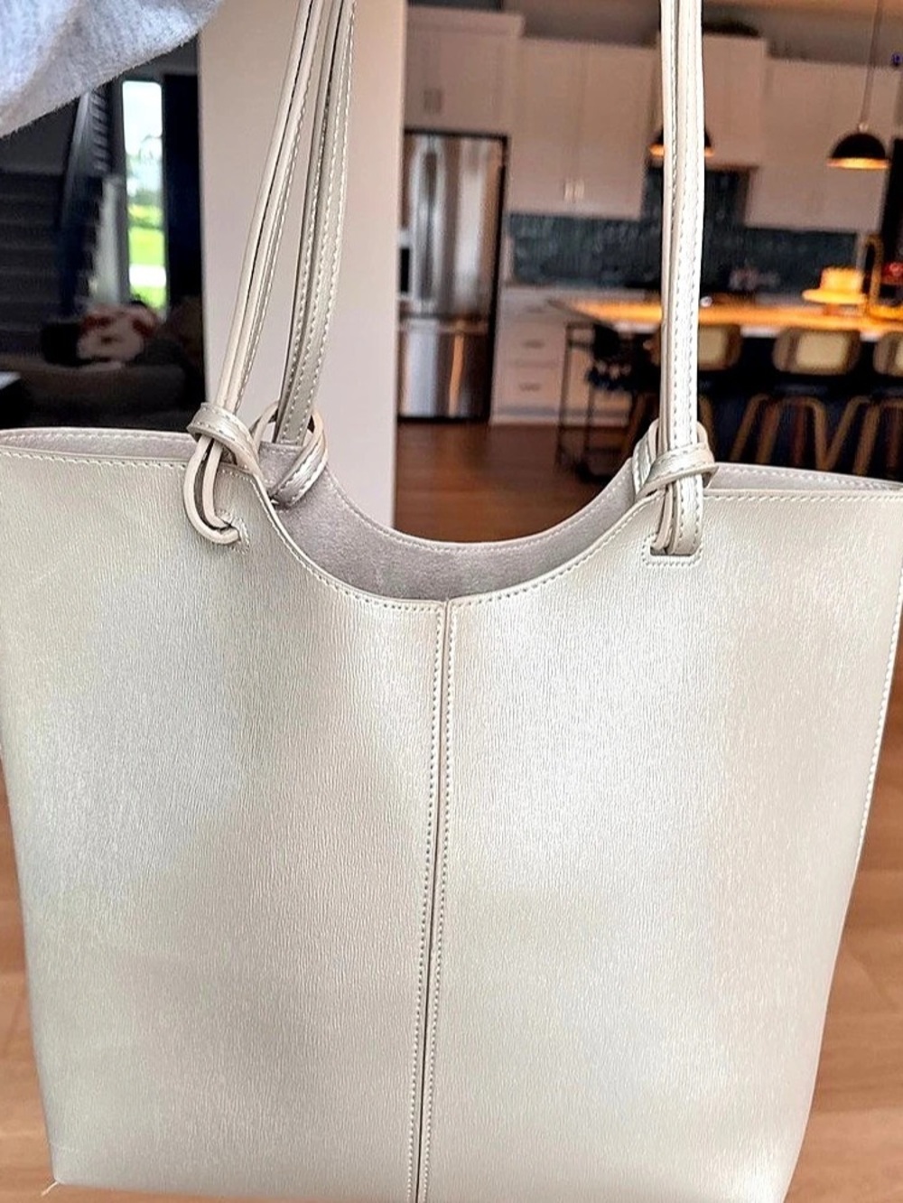 Nieman Marcus Leather-Look Tote in Cream Like New